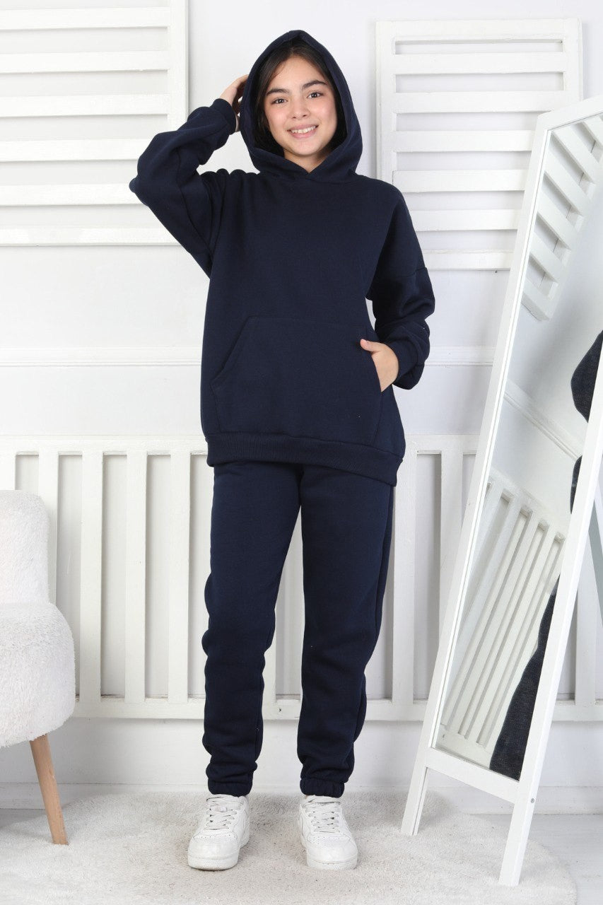 Şardonlu 3 İplik Kapşonlu Kız Çocuk Takım