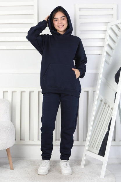 Şardonlu 3 İplik Kapşonlu Kız Çocuk Takım