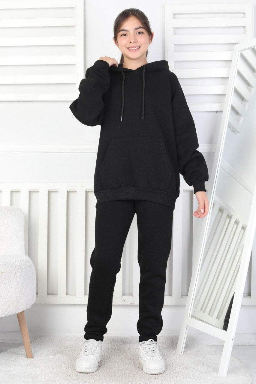 Şardonlu 3 İplik Kapşonlu Kız Çocuk Takım