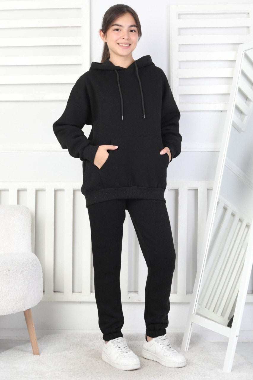 Şardonlu 3 İplik Kapşonlu Kız Çocuk Takım