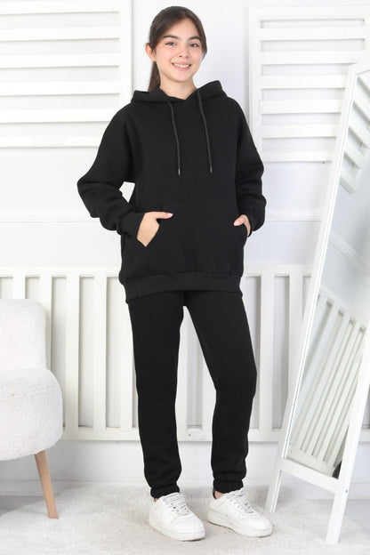 Şardonlu 3 İplik Kapşonlu Kız Çocuk Takım