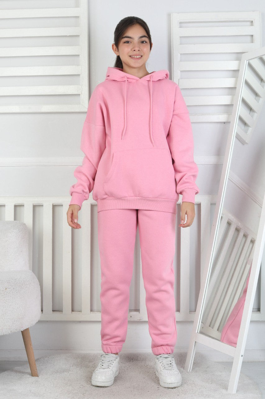 Şardonlu 3 İplik Kapşonlu Kız Çocuk Takım