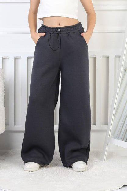 Şardonlu 3 İplik Paça Sıkmalı Kız Çocuk Eşofman Altı