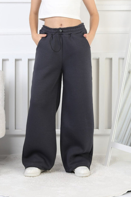 Şardonlu 3 İplik Paça Sıkmalı Kız Çocuk Eşofman Altı