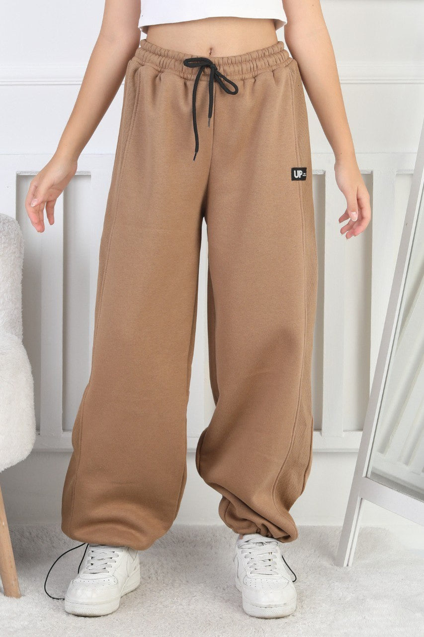 Şardonlu 3 İplik Paça Sıkmalı Kız Çocuk Eşofman Altı