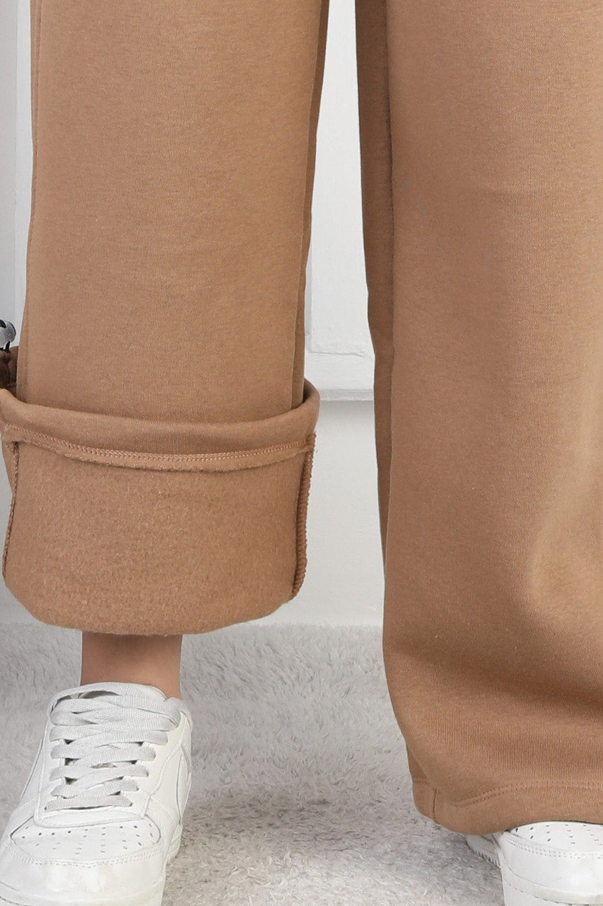 Şardonlu 3 İplik Paça Sıkmalı Kız Çocuk Eşofman Altı