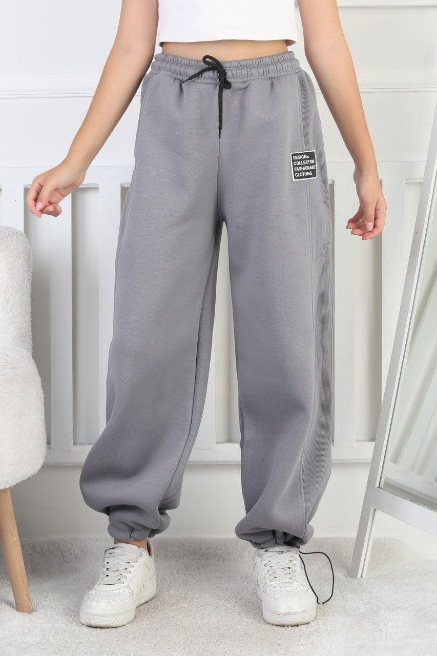 Şardonlu 3 İplik Paça Sıkmalı Kız Çocuk Eşofman Altı