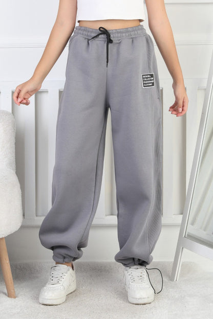 Şardonlu 3 İplik Paça Sıkmalı Kız Çocuk Eşofman Altı