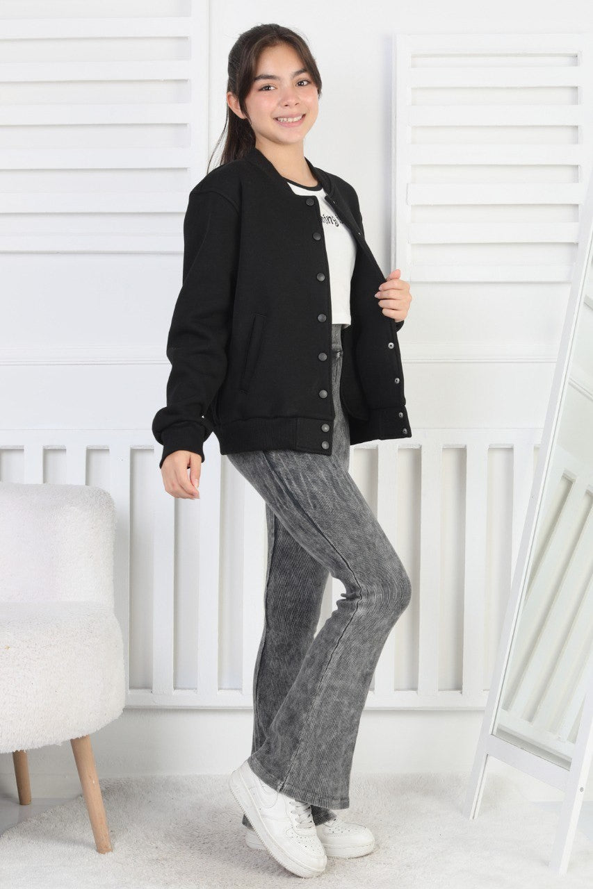 Şardonlu 3 İplik Çıtçıtlı Kız Çocuk Sweatshirt