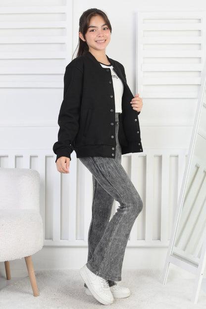 Şardonlu 3 İplik Çıtçıtlı Kız Çocuk Sweatshirt