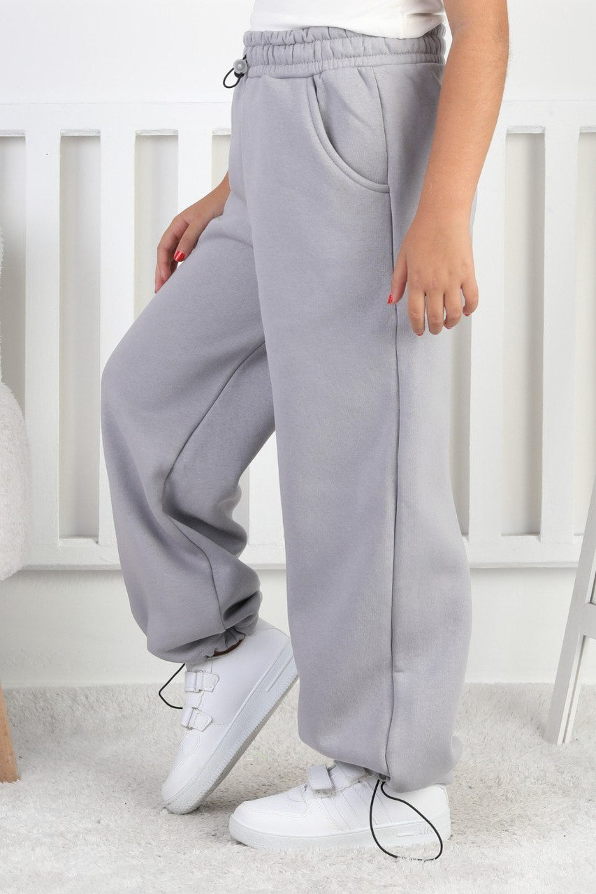 Şardonlu 3 İplik Paça Sıkmalı Kız Çocuk Eşofman Altı