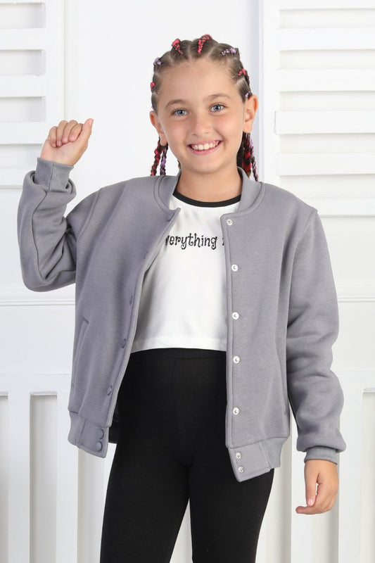 Şardonlu 3 İplik Çıtçıtlı Kız Çocuk Sweatshirt