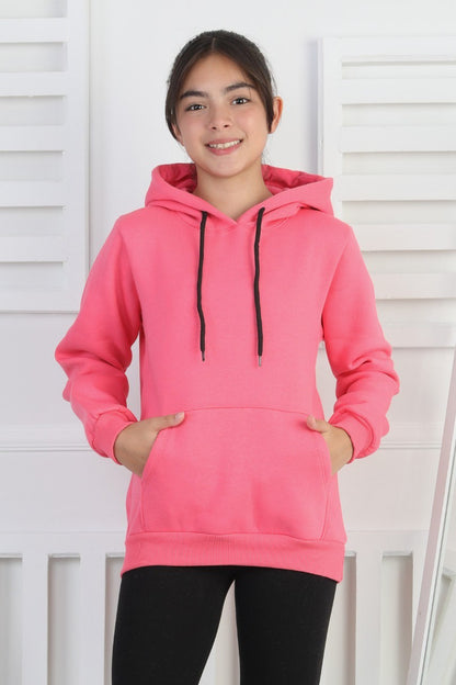 Şardonlu 3 İplik Kapşonlu Kız Çocuk Sweatshirt