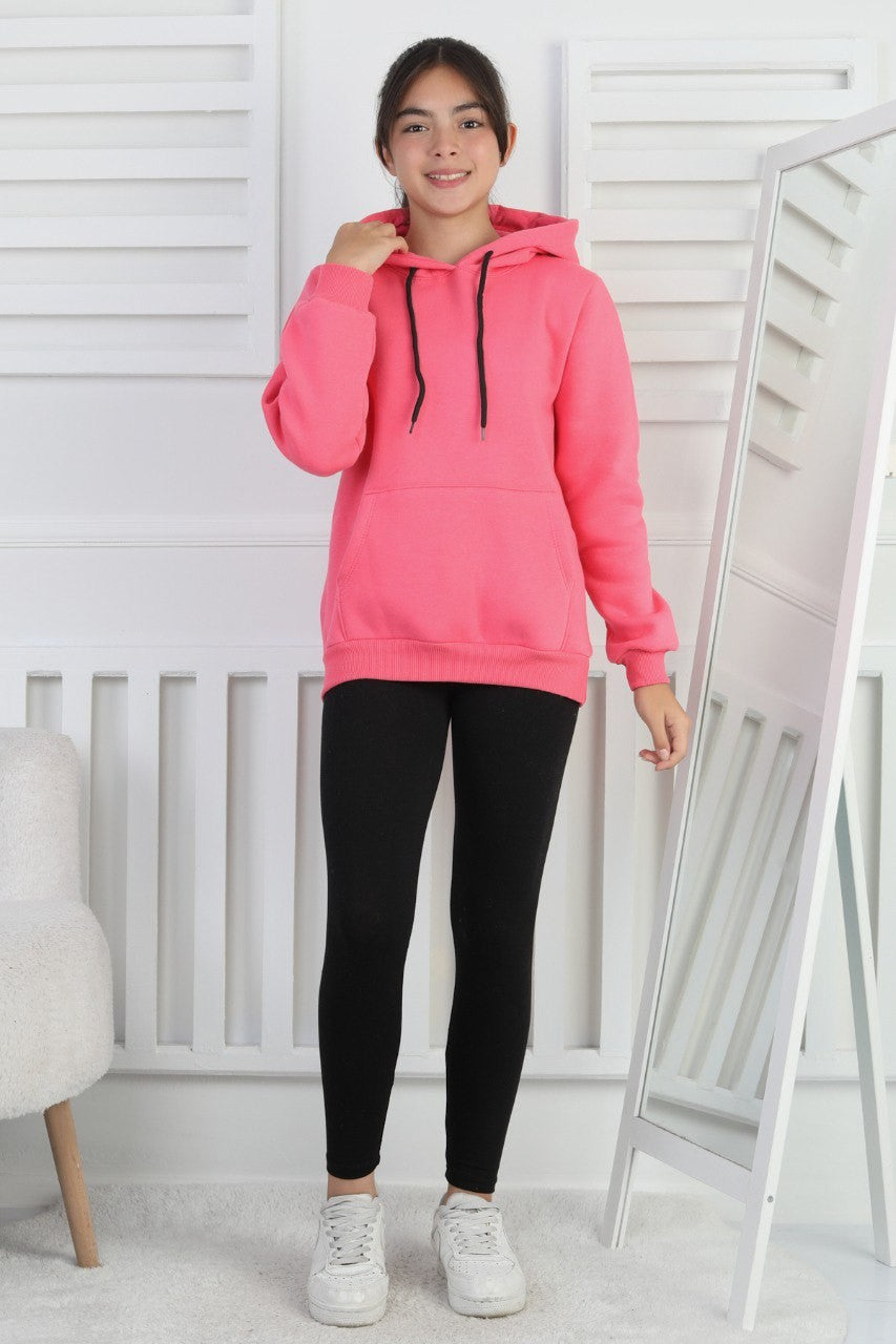 Şardonlu 3 İplik Kapşonlu Kız Çocuk Sweatshirt