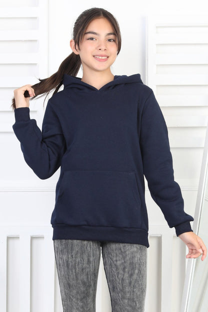 Şardonlu 3 İplik Kapşonlu Kız Çocuk Sweatshirt