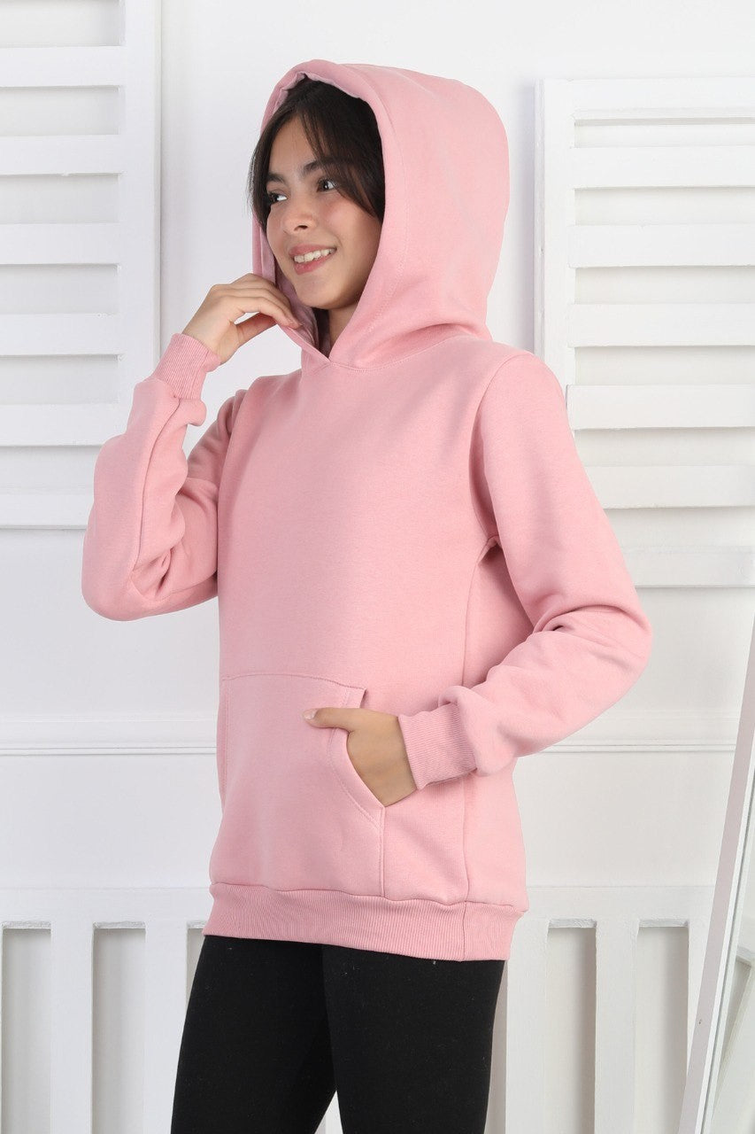 Şardonlu 3 İplik Kapşonlu Kız Çocuk Sweatshirt