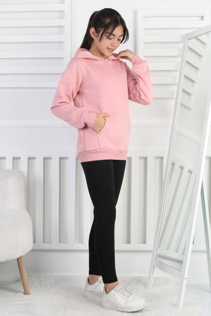 Şardonlu 3 İplik Kapşonlu Kız Çocuk Sweatshirt