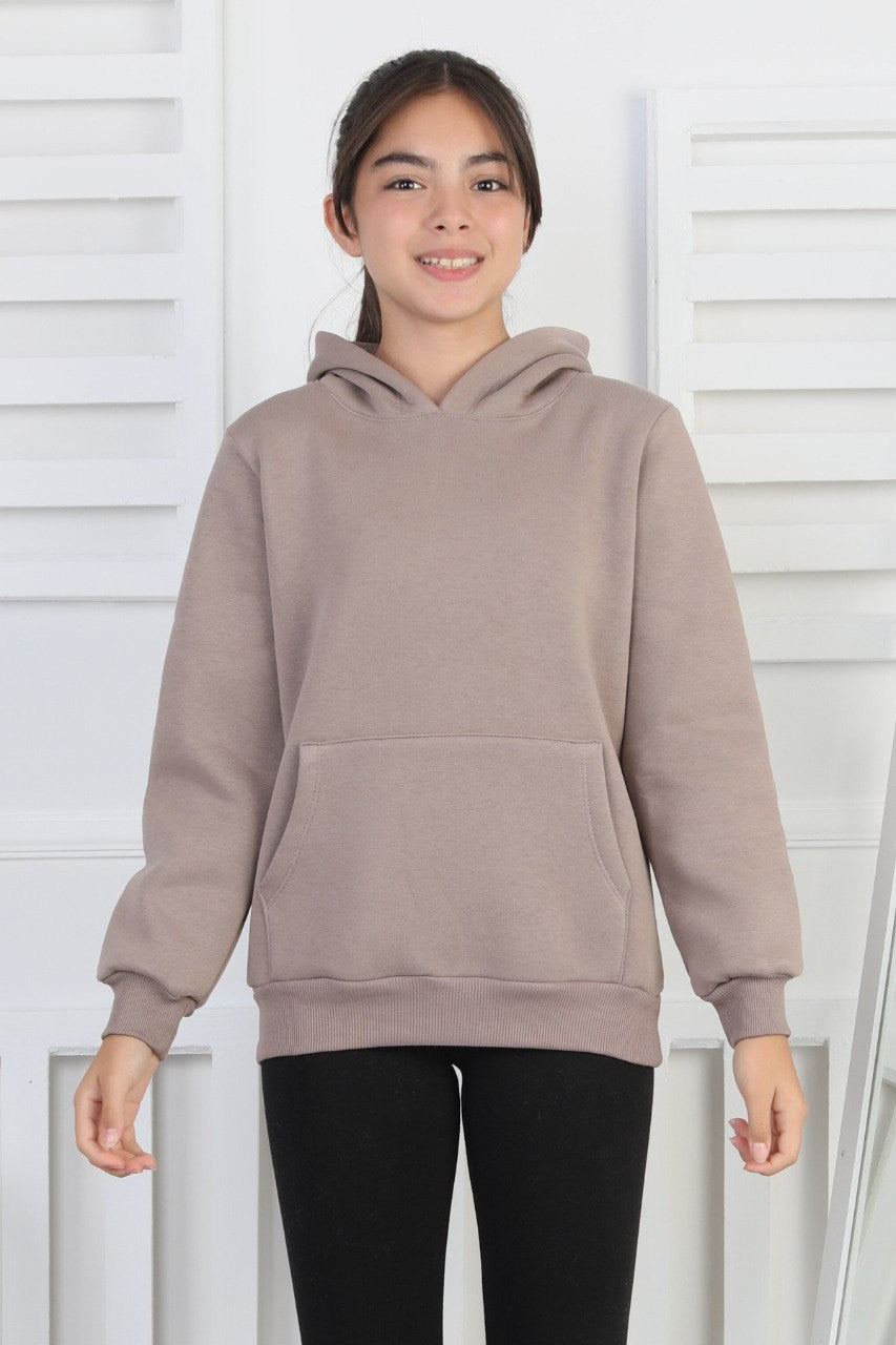 Şardonlu 3 İplik Kapşonlu Kız Çocuk Sweatshirt