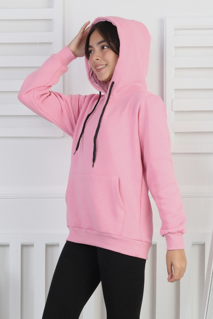 Şardonlu 3 İplik Kapşonlu Kız Çocuk Sweatshirt