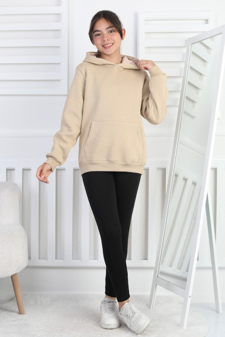 Şardonlu 3 İplik Kapşonlu Kız Çocuk Sweatshirt