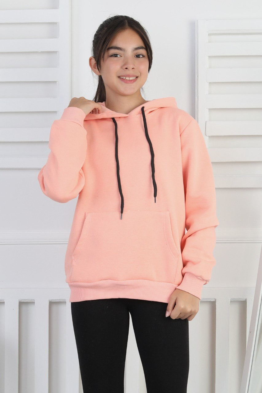 Şardonlu 3 İplik Kapşonlu Kız Çocuk Sweatshirt