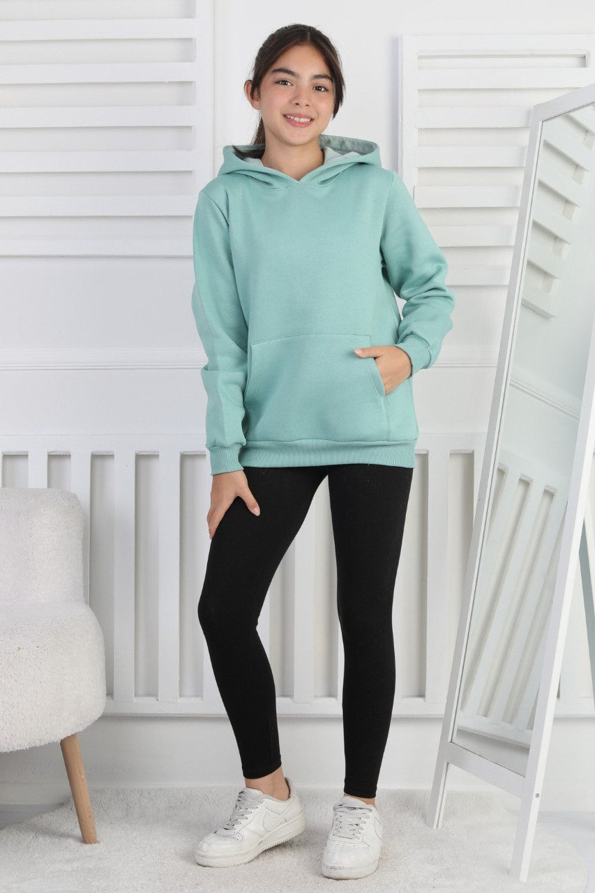 Şardonlu 3 İplik Kapşonlu Kız Çocuk Sweatshirt