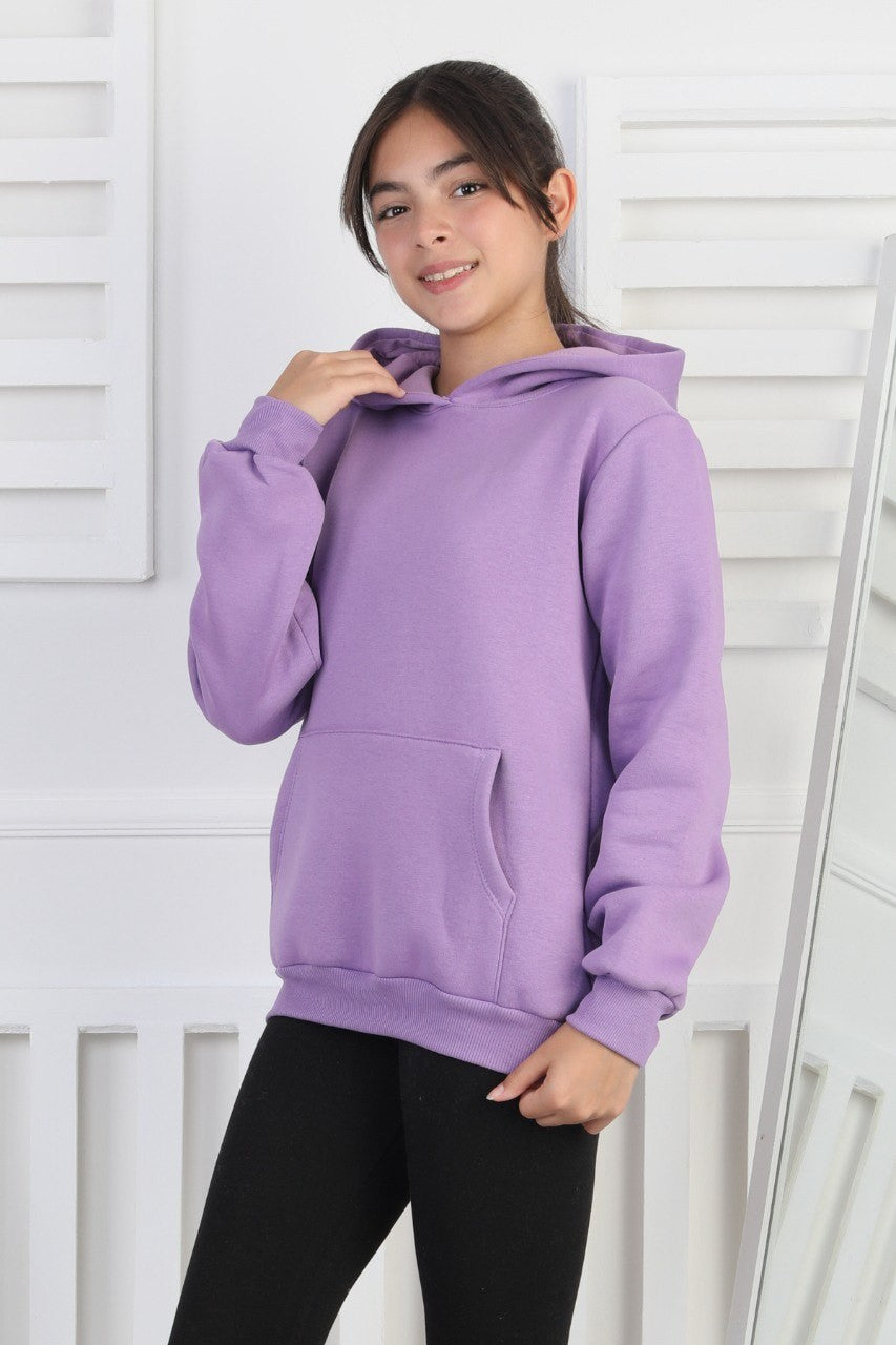 Şardonlu 3 İplik Kapşonlu Kız Çocuk Sweatshirt