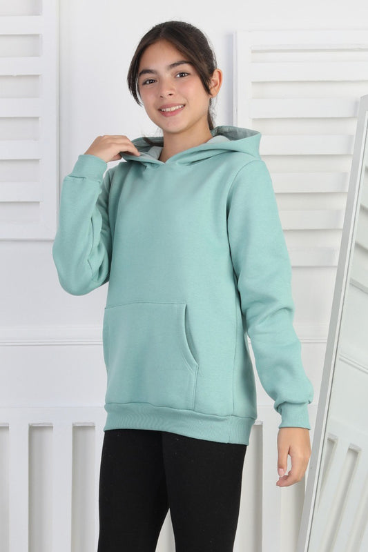 Şardonlu 3 İplik Kapşonlu Kız Çocuk Sweatshirt