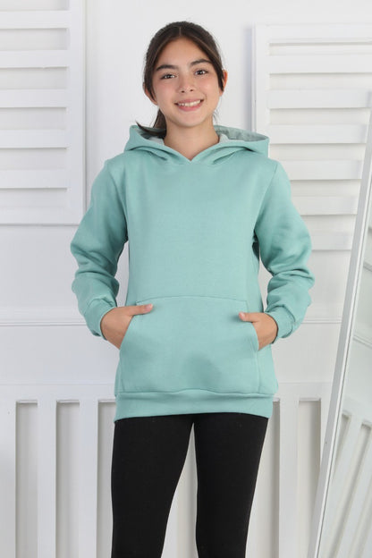 Şardonlu 3 İplik Kapşonlu Kız Çocuk Sweatshirt