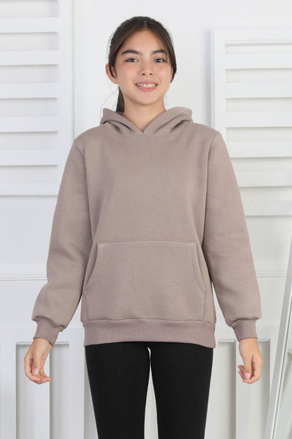 Şardonlu 3 İplik Kapşonlu Kız Çocuk Sweatshirt