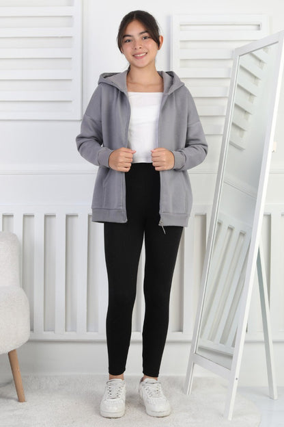 Şardonlu 3 İplik Kapşonlu Kız Çocuk Sweatshirt