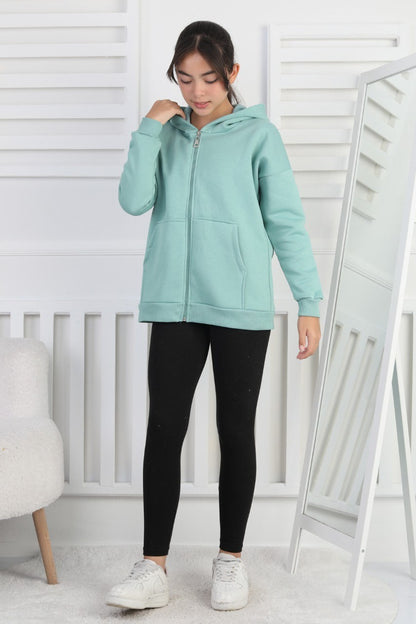 Şardonlu 3 İplik Kapşonlu Kız Çocuk Sweatshirt