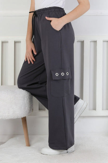 İki İplik Baskılı Kargo Çepli Kız Çocuk Eşofman Altı