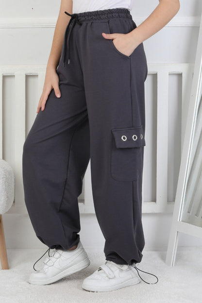 İki İplik Baskılı Kargo Çepli Kız Çocuk Eşofman Altı