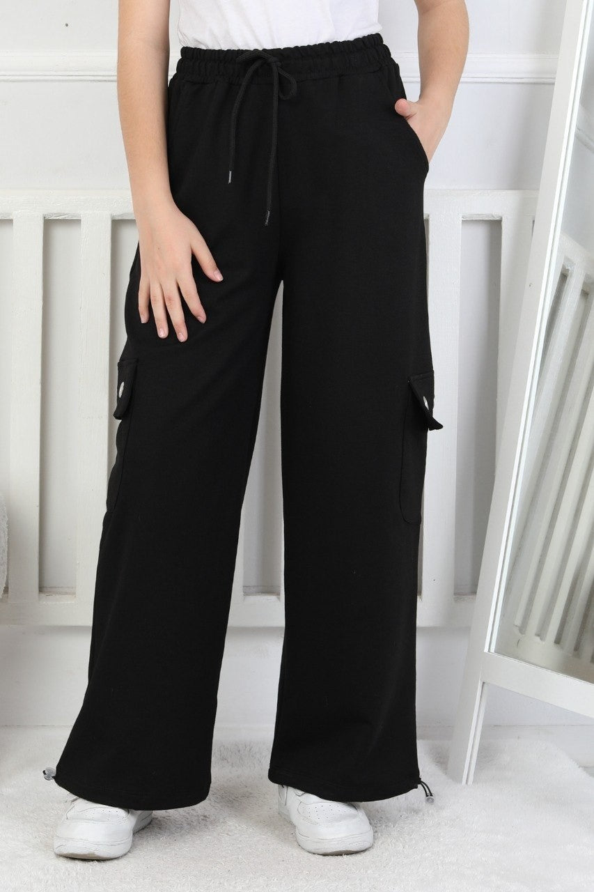 İki İplik Baskılı Kargo Çepli Kız Çocuk Eşofman Altı