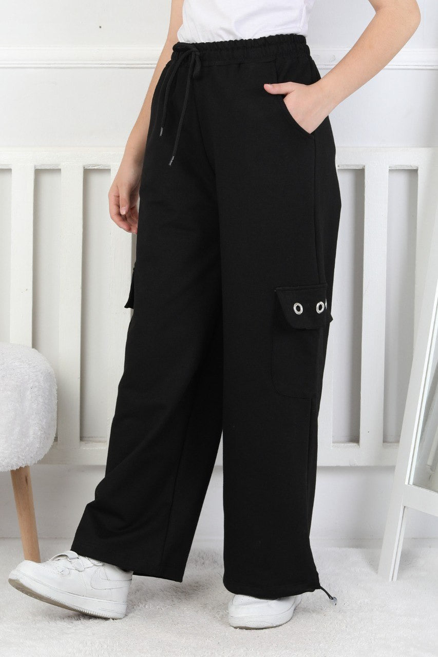 İki İplik Baskılı Kargo Çepli Kız Çocuk Eşofman Altı