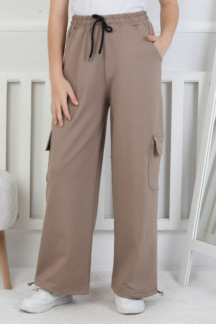 İki İplik Baskılı Kargo Çepli Kız Çocuk Eşofman Altı