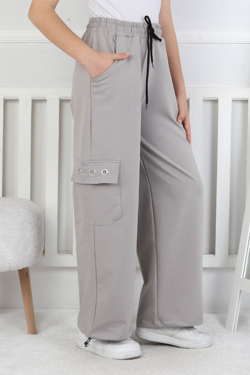 İki İplik Baskılı Kargo Çepli Kız Çocuk Eşofman Altı