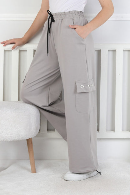 İki İplik Baskılı Kargo Çepli Kız Çocuk Eşofman Altı