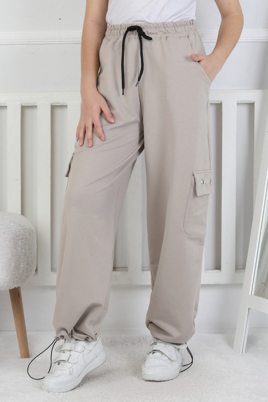 İki İplik Baskılı Kargo Çepli Kız Çocuk Eşofman Altı