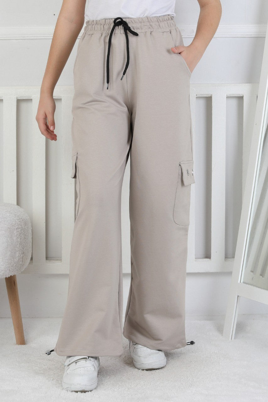 İki İplik Baskılı Kargo Çepli Kız Çocuk Eşofman Altı