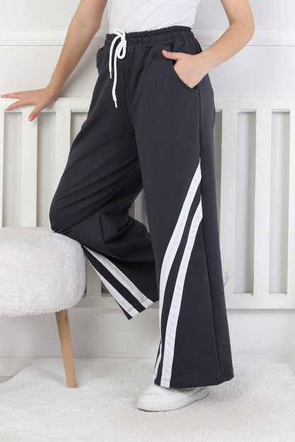 İki İplik Çapraz Çizgili Kız Çocuk Eşofman Altı