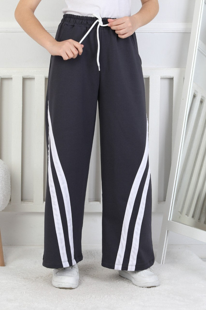 İki İplik Çapraz Çizgili Kız Çocuk Eşofman Altı