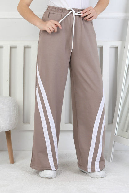 İki İplik Çapraz Çizgili Kız Çocuk Eşofman Altı