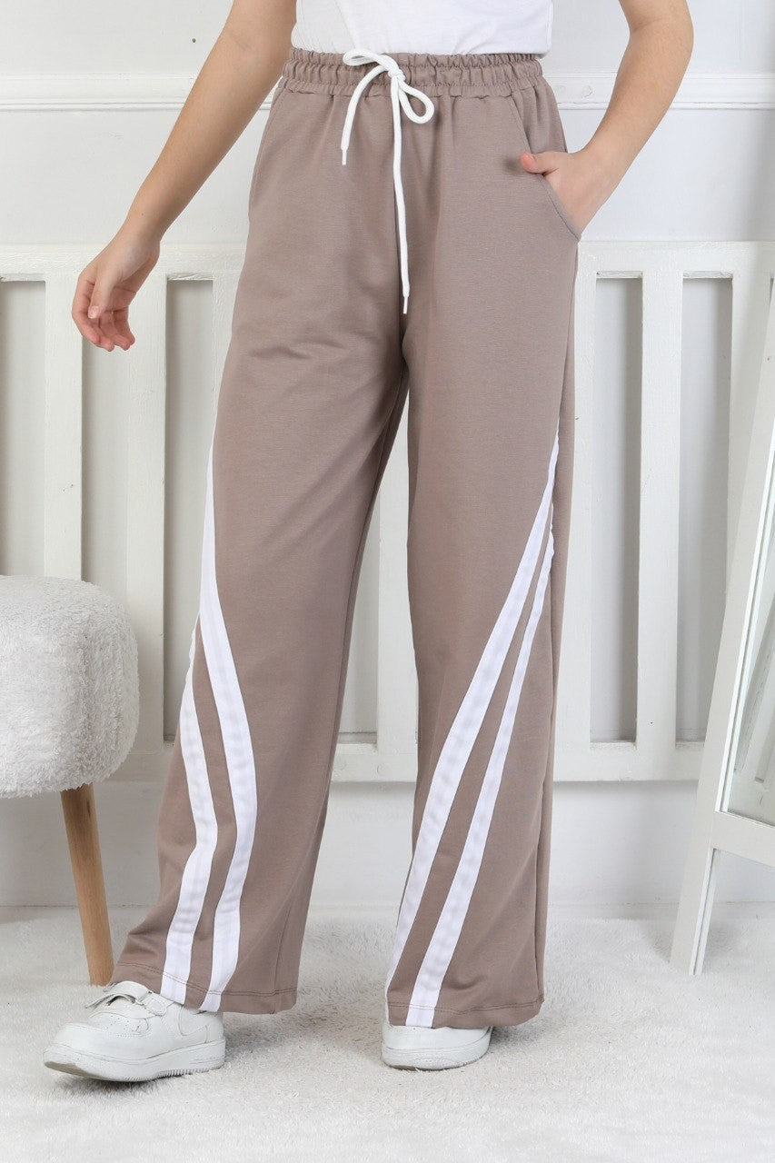 İki İplik Çapraz Çizgili Kız Çocuk Eşofman Altı