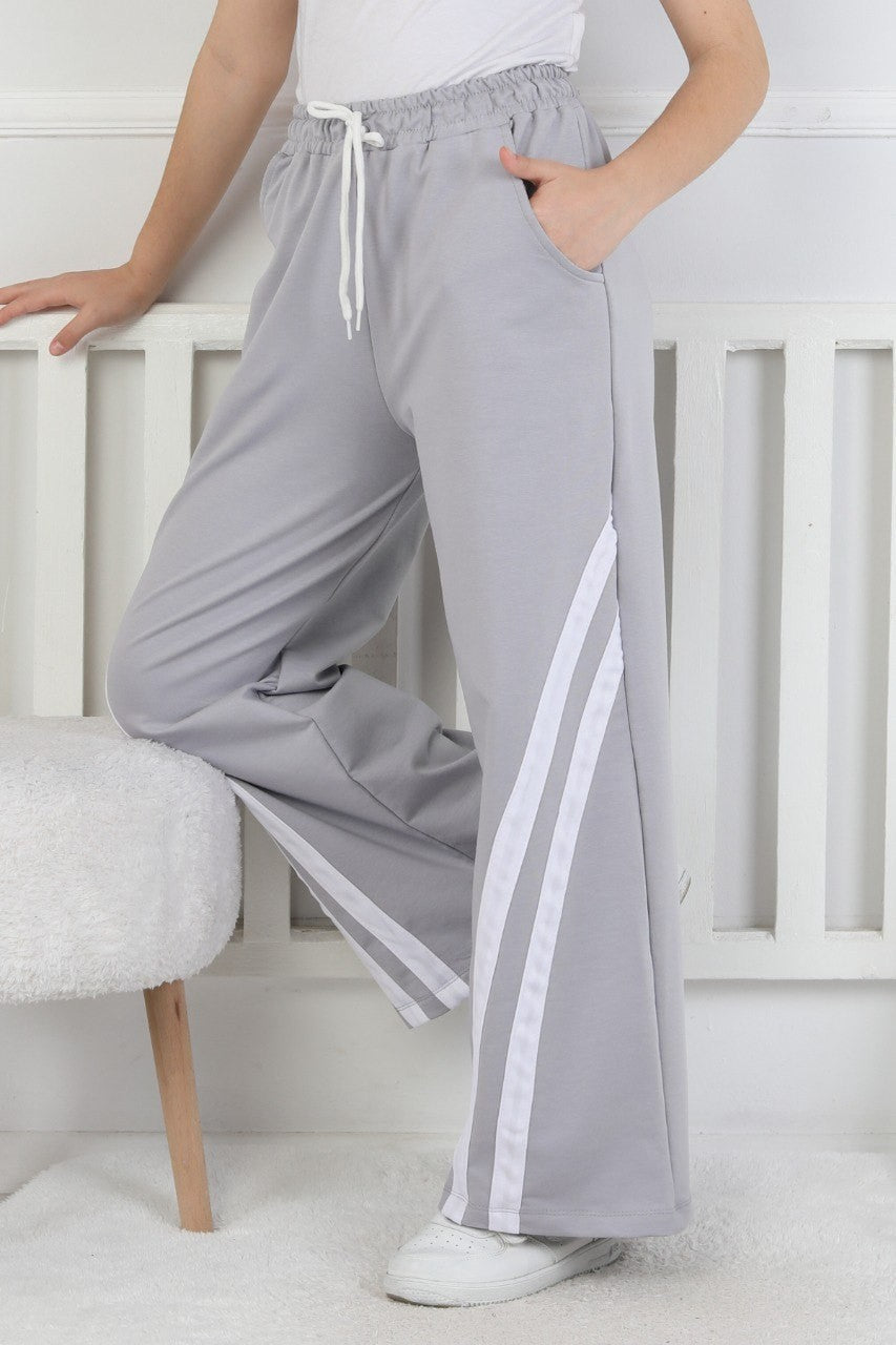 İki İplik Çapraz Çizgili Kız Çocuk Eşofman Altı