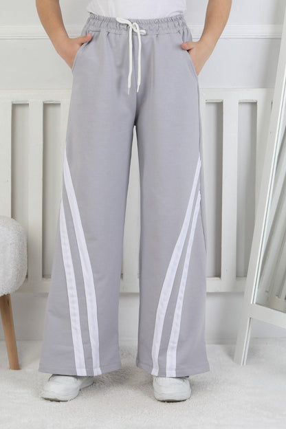 İki İplik Çapraz Çizgili Kız Çocuk Eşofman Altı