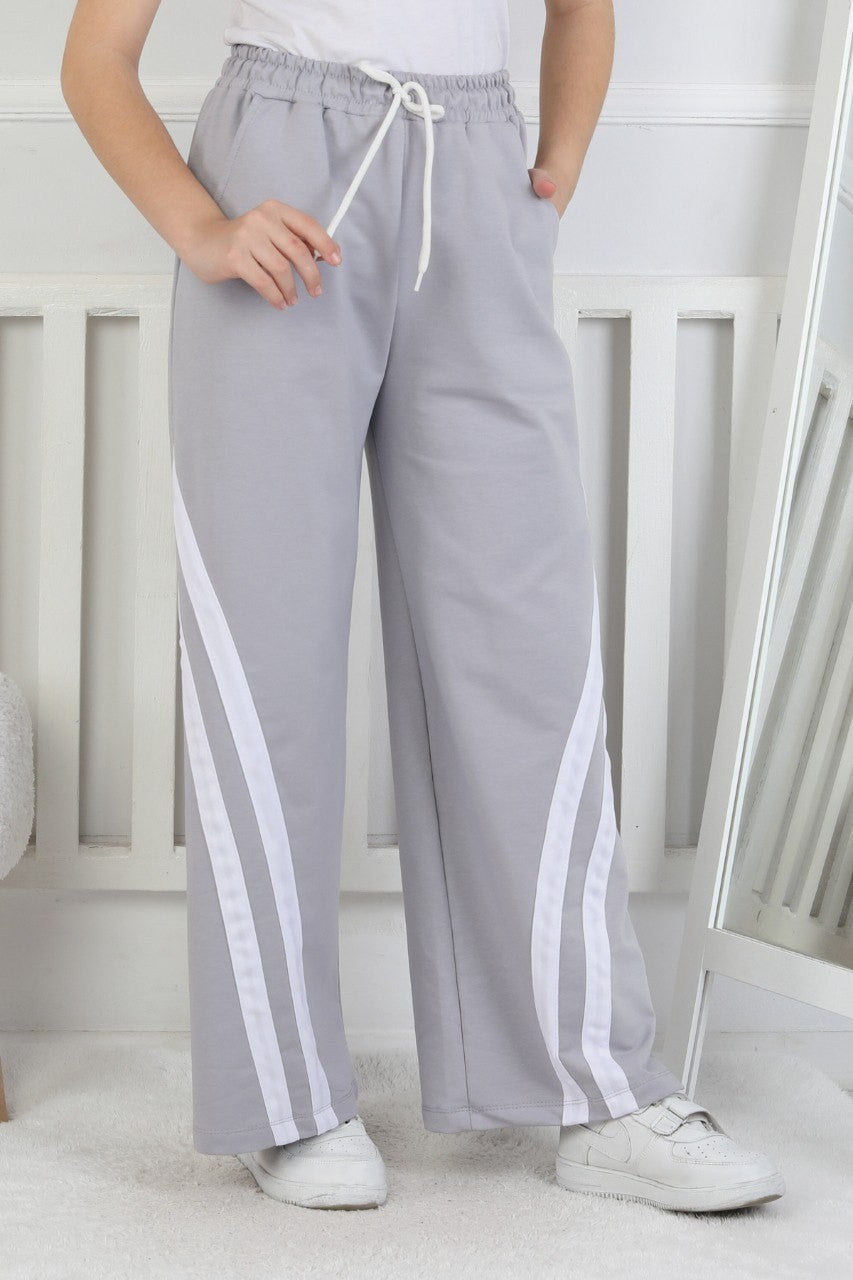 İki İplik Çapraz Çizgili Kız Çocuk Eşofman Altı