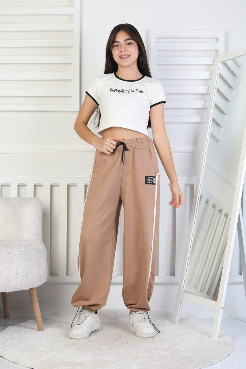 İki İplik Çizgili Kız Çocuk Eşofman Altı