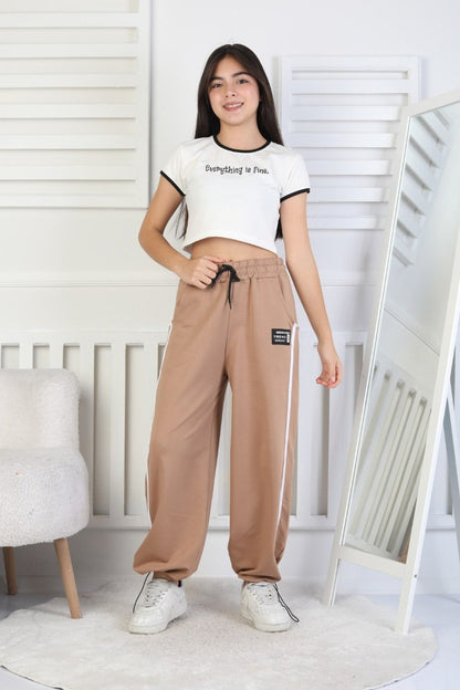 İki İplik Çizgili Kız Çocuk Eşofman Altı